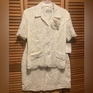 Vintage Oberon White Lace & Linen Skirt Suit